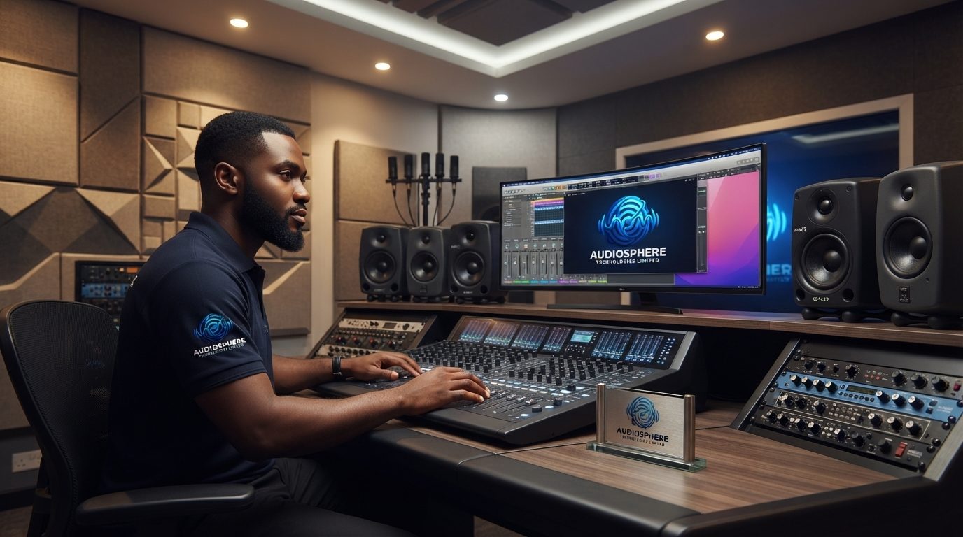 Audio engineer at a mixing console