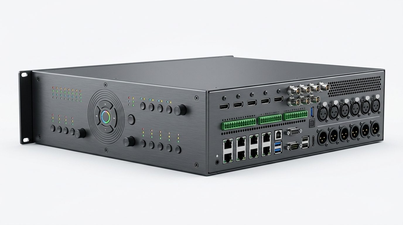 Audio-video control host on display